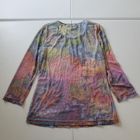 Y2K Whimsigoth Fairy Grunge Shirt Large Rainbow Sheer Floral Beaded Sequin - Picture 2 of 8